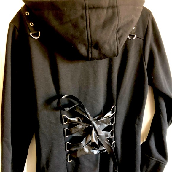 !!SOLD!! NBW NWT GOTH TRENCHCOAT HOODIE W/ CORSET BACK,LARGE HOOD & COLLAR - Picture 1 of 3